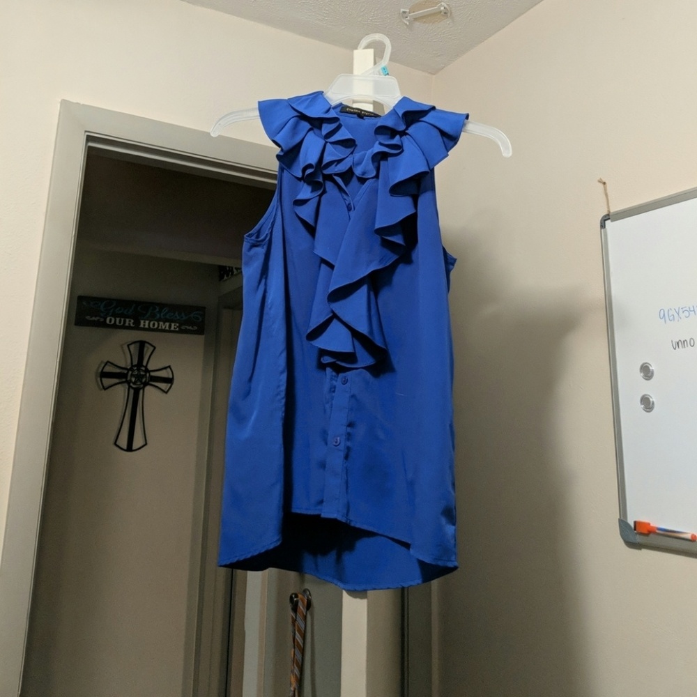 Royal blue ruffle blouse great condition